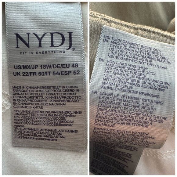 NYDJ Beige Linen Blend Pants Lift Tuck Technology Relaxed Fit Womens PLUS SZ 18W - Picture 7 of 9